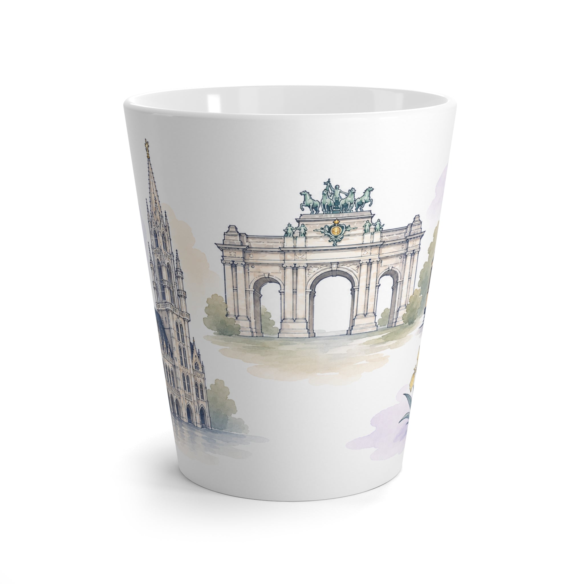 Brussels Latte Mug | Watercolor City Travel Mug | 12 oz Ceramic Souvenir Gift