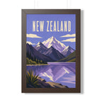 New Zealand Alps New Zealand Framed Poster | Vintage Travel Wall Art | Black Walnut White Frame | 16x24 20x30