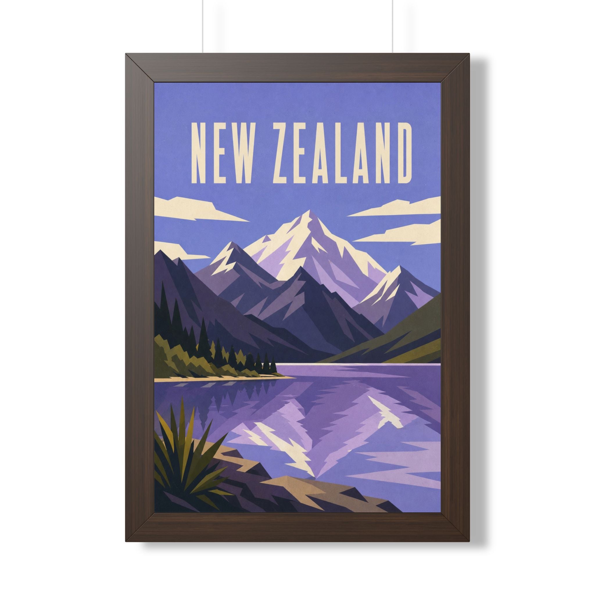 New Zealand Alps New Zealand Framed Poster | Vintage Travel Wall Art | Black Walnut White Frame | 16x24 20x30