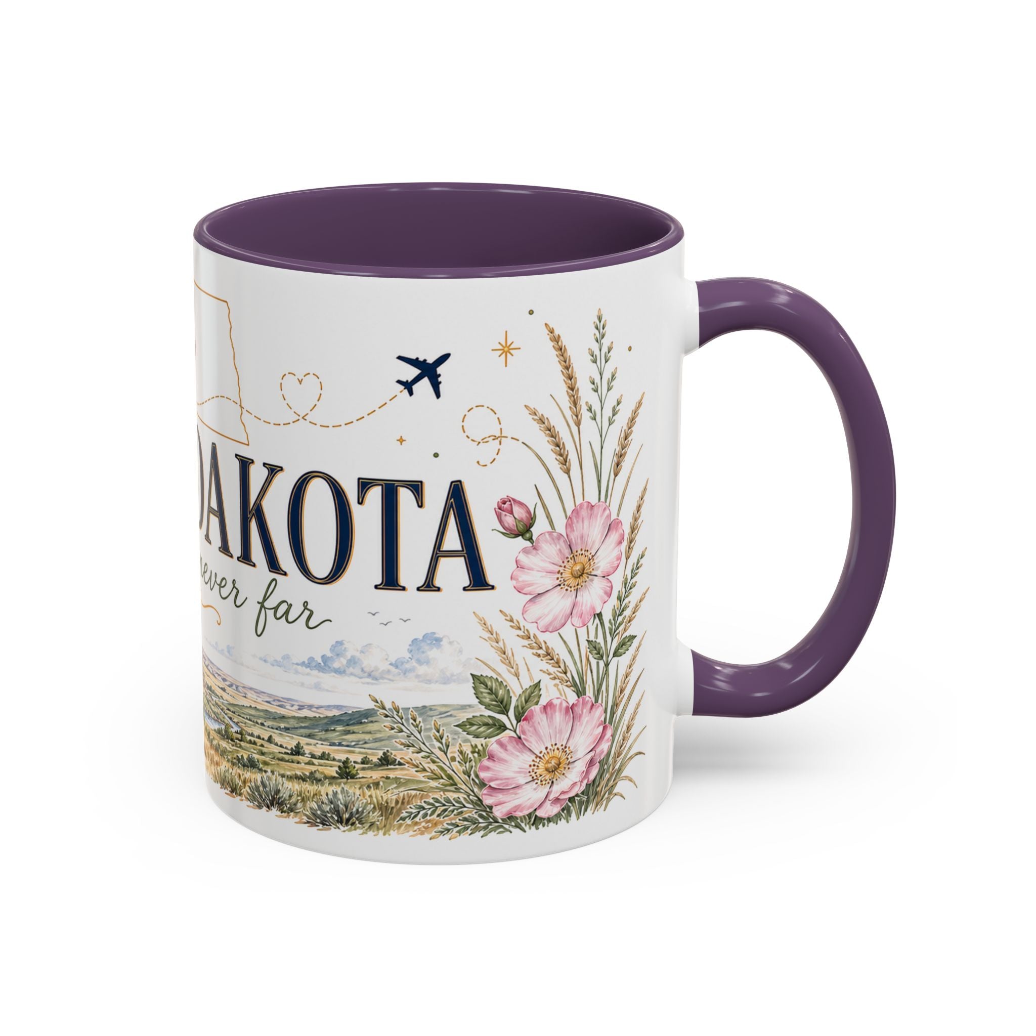 North Dakota State Map Mug | Prairie Rose Botanical Accent Coffee Cup