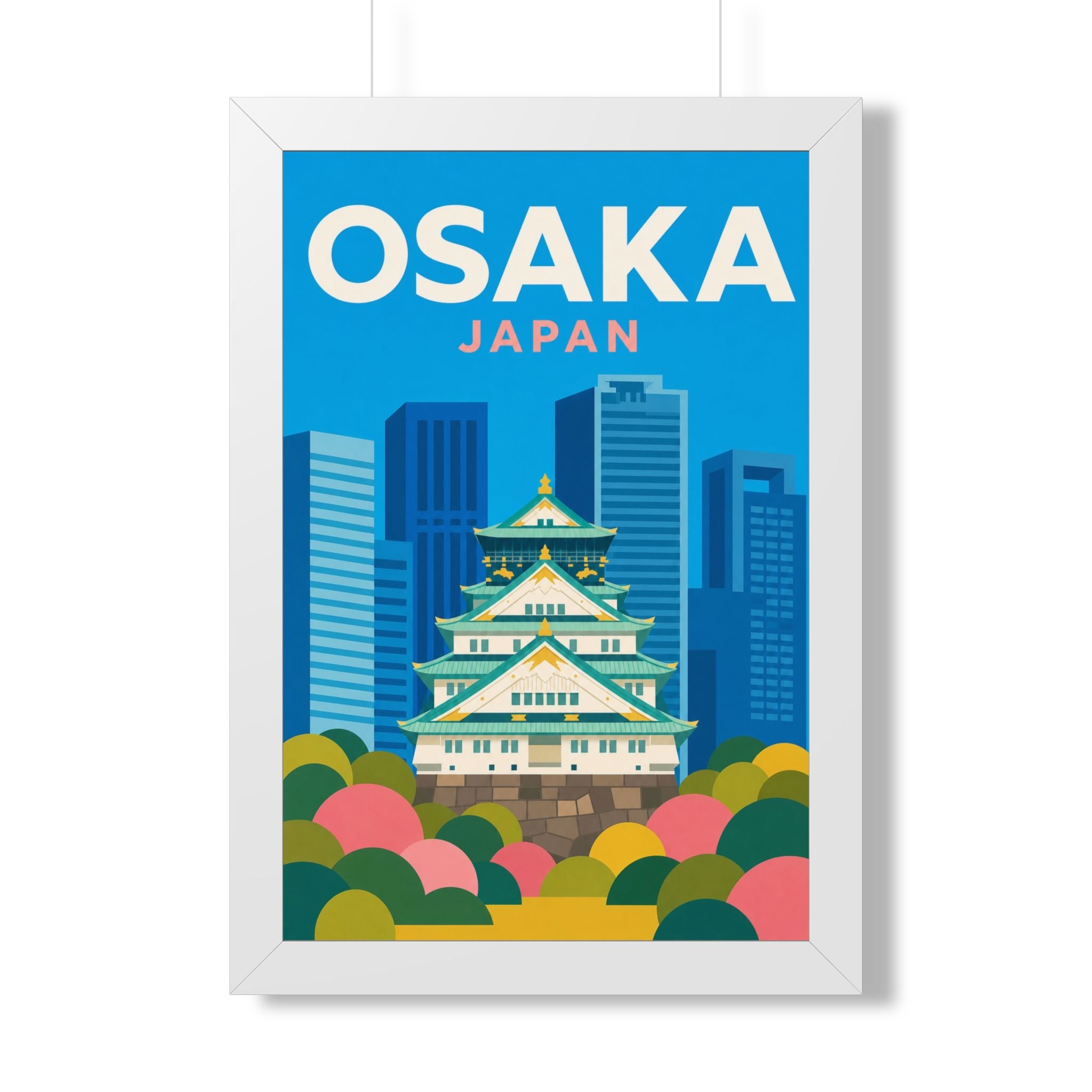 Osaka Japan Framed Poster | Vintage Travel Wall Art | Black Walnut White Frame | 16x24 20x30