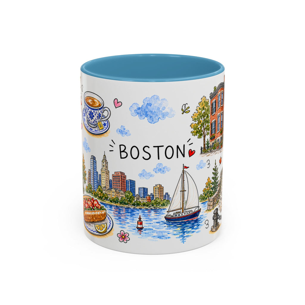 Boston Illustrated Travel Mug | City Souvenir Accent Coffee Mug | 11oz 15oz Ceramic Cup