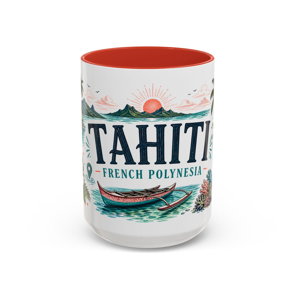 Tahiti Coffee Mug | Travel Destination Souvenir Gift | Accent Color Ceramic 11oz 15oz