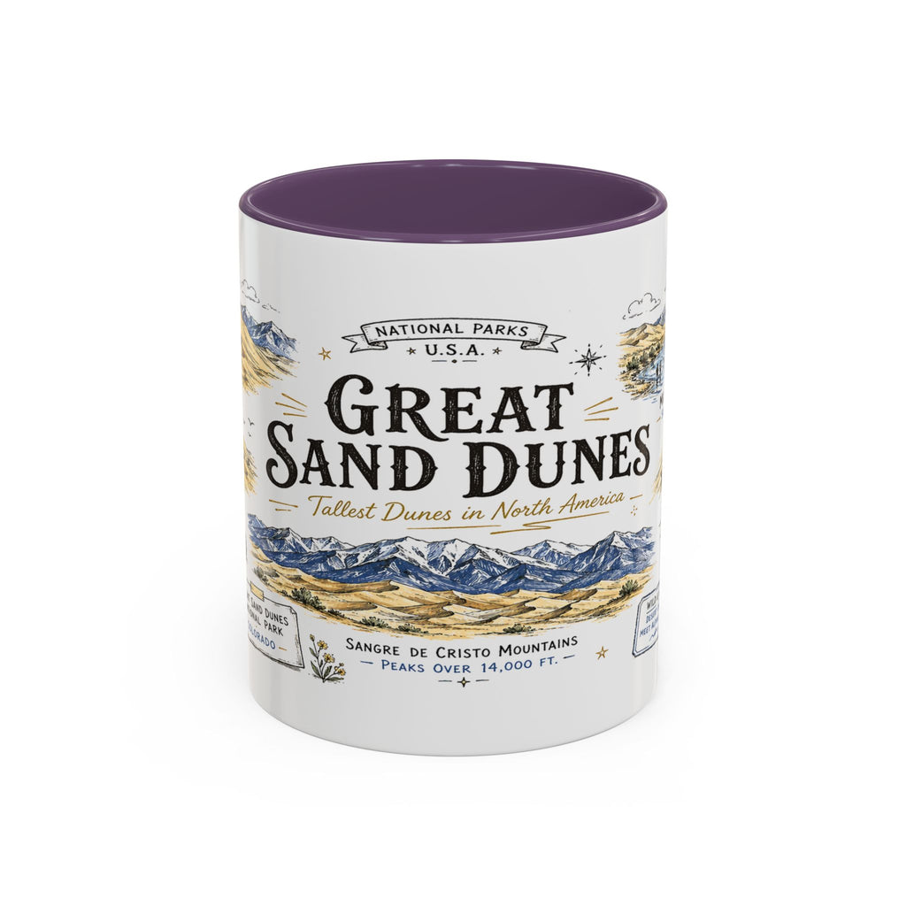Great Sand Dunes National Park Coffee Mug | Colorado Desert Mountain Dunes Gift | Accent Color Ceramic 11oz 15oz
