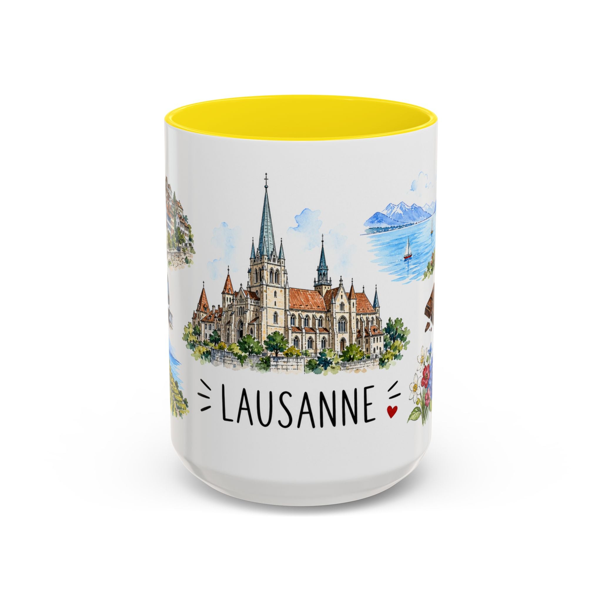 Lausanne Illustrated Travel Mug | City Souvenir Accent Coffee Mug | 11oz 15oz Ceramic Cup
