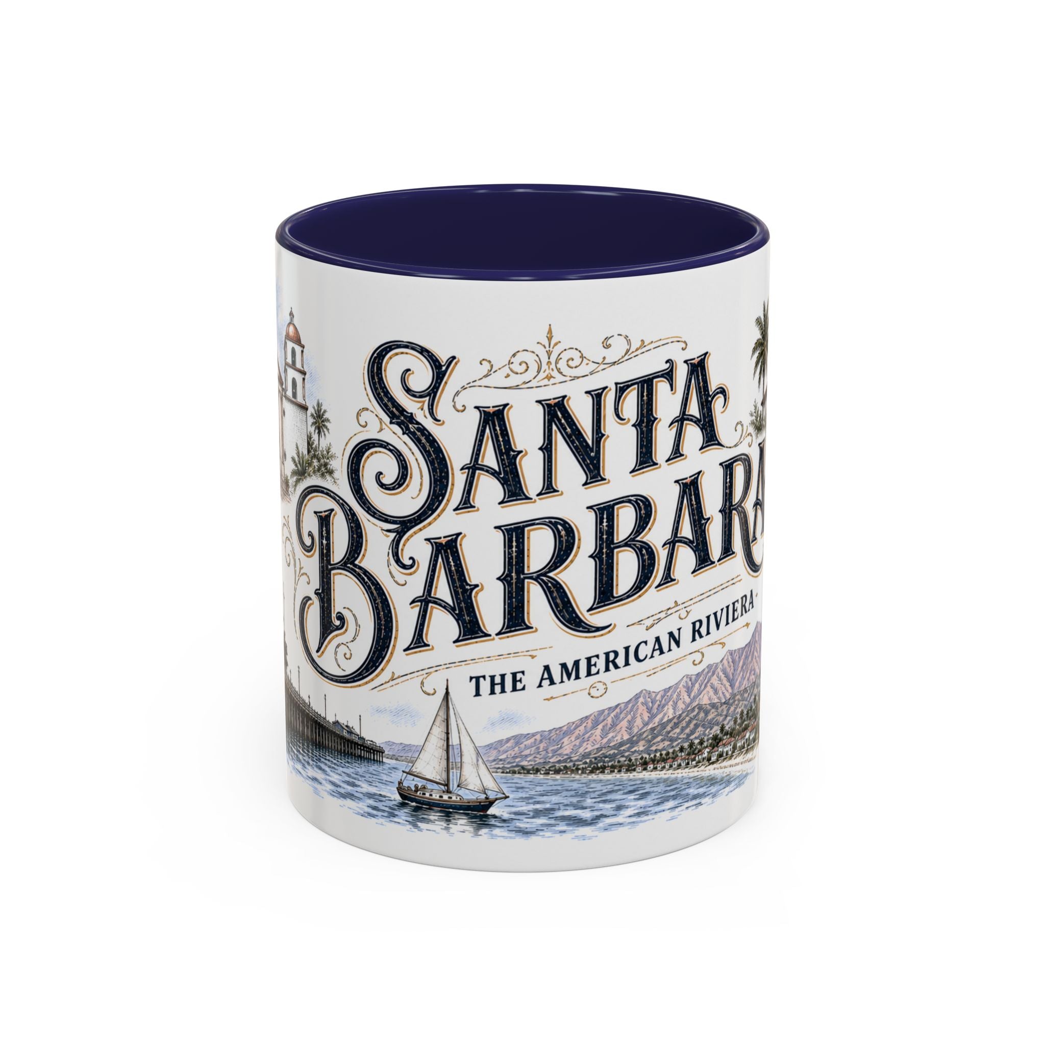 Santa Barbara Coffee Mug | United States Travel Souvenir | Vintage Illustrated City Gift | 11 oz 15 oz Accent Mug