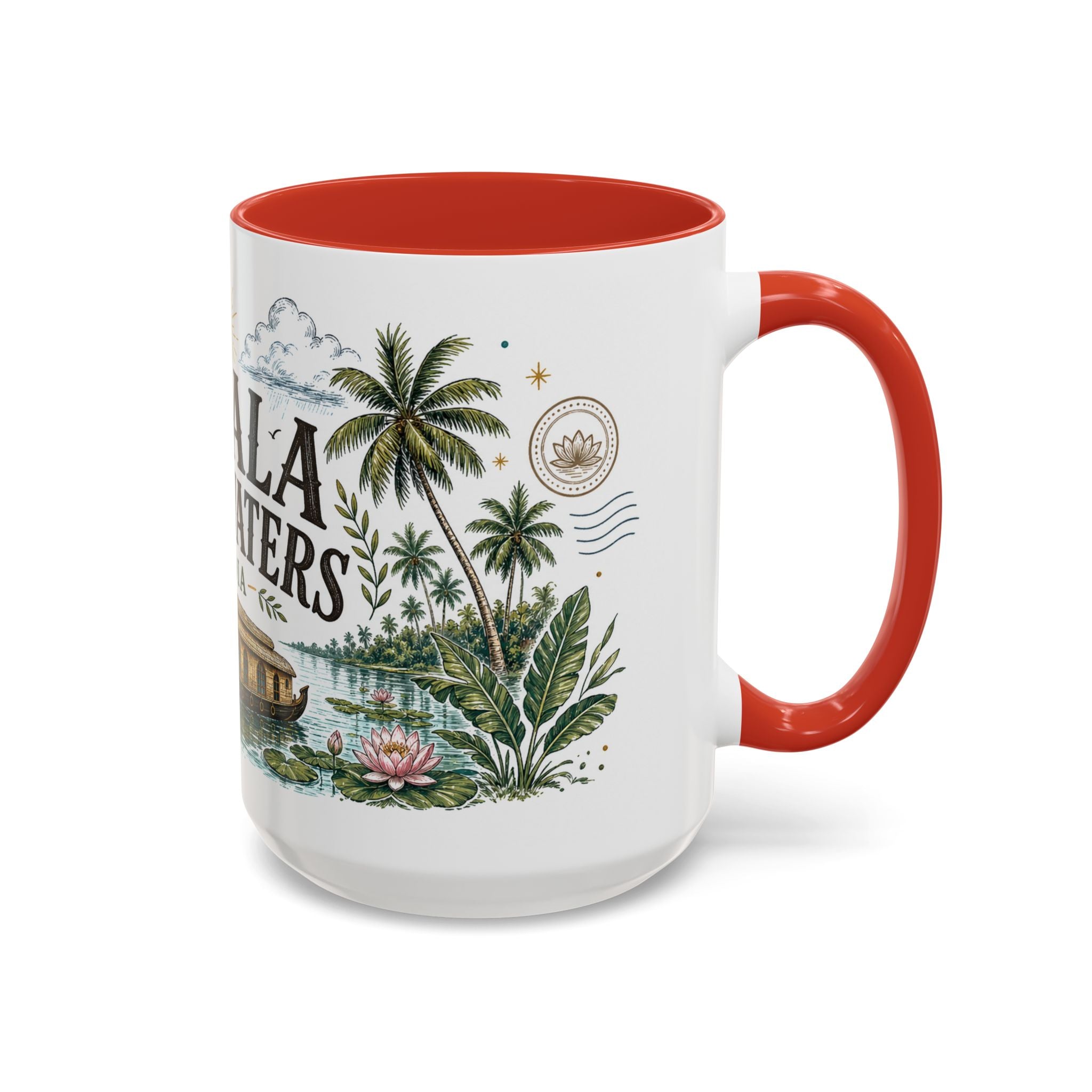 Kerala Backwaters Coffee Mug | Travel Destination Souvenir Gift | Accent Color Ceramic 11oz 15oz