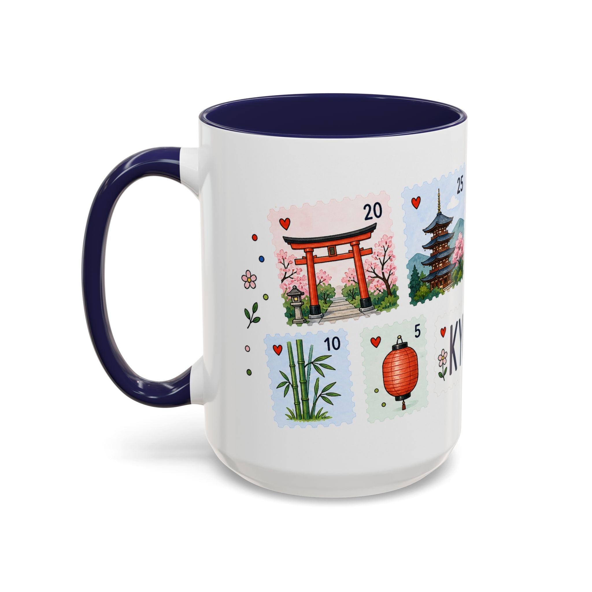 Kyoto Coffee Mug | Postage Stamp Collage Mug | Travel Souvenir Accent Cup 11oz 15oz
