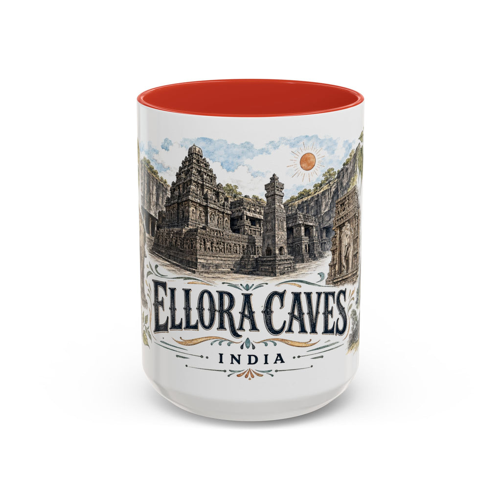 Ellora Caves Mug, India Travel Souvenir, Bucket List Gift, Accent Ceramic Coffee Mug 11oz 15oz