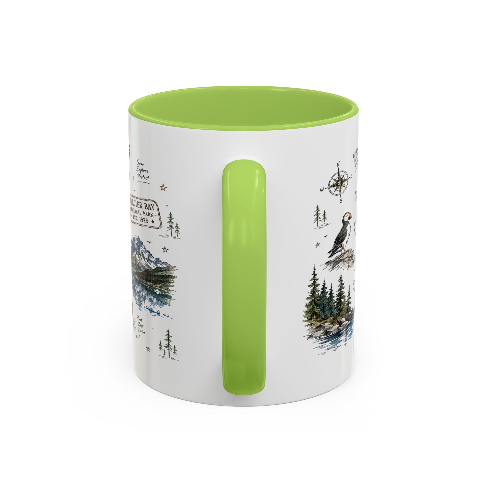 Glacier Bay National Park Coffee Mug | Alaska Wilderness Kayaking Gift | Accent Color Ceramic 11oz 15oz