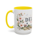 Delaware State Map Mug | Botanical Beach Accent Coffee Cup (11oz/15oz)