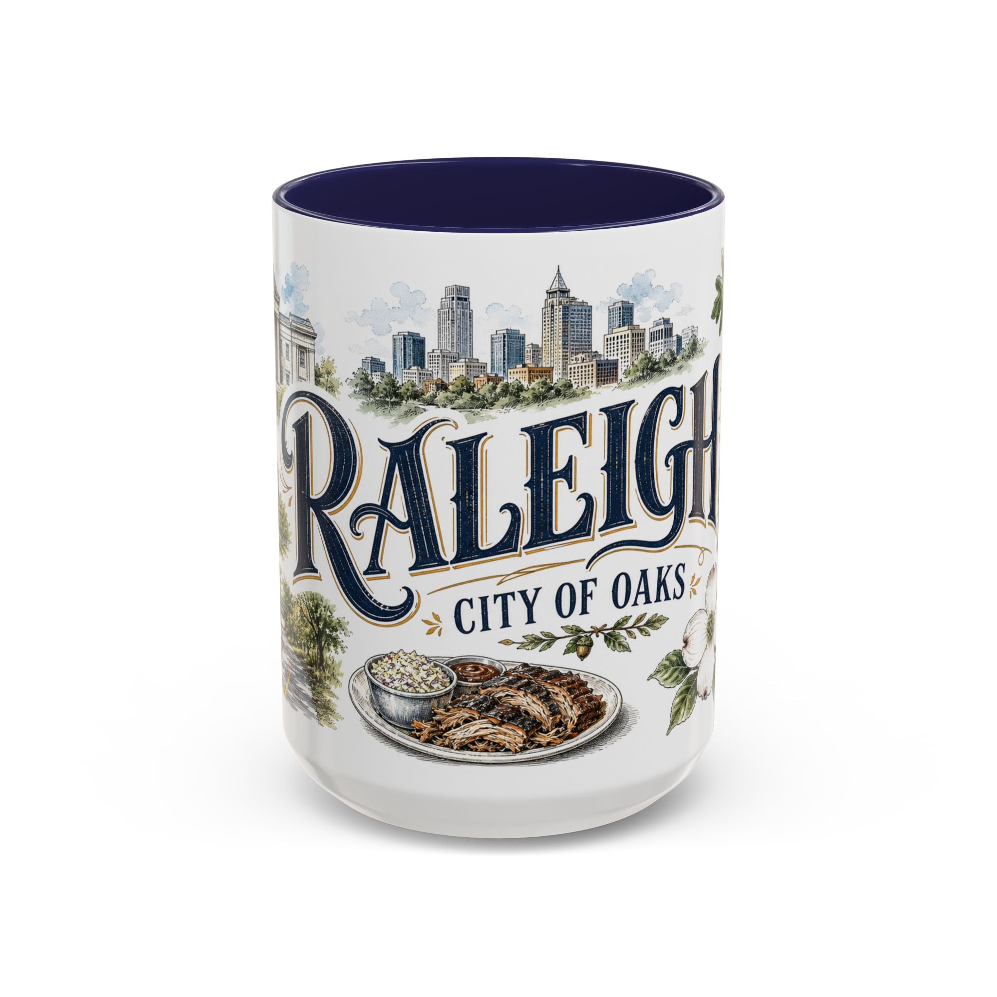 Raleigh Coffee Mug | United States Travel Souvenir | Vintage Illustrated City Gift | 11 oz 15 oz Accent Mug