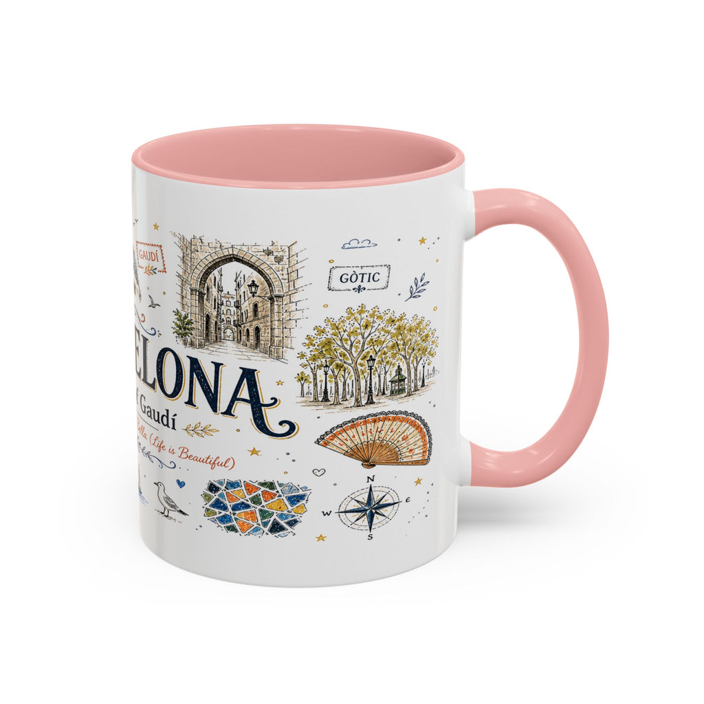 Barcelona Coffee Mug | Spain Souvenir Travel Gift | Accent Color Ceramic 11oz 15oz