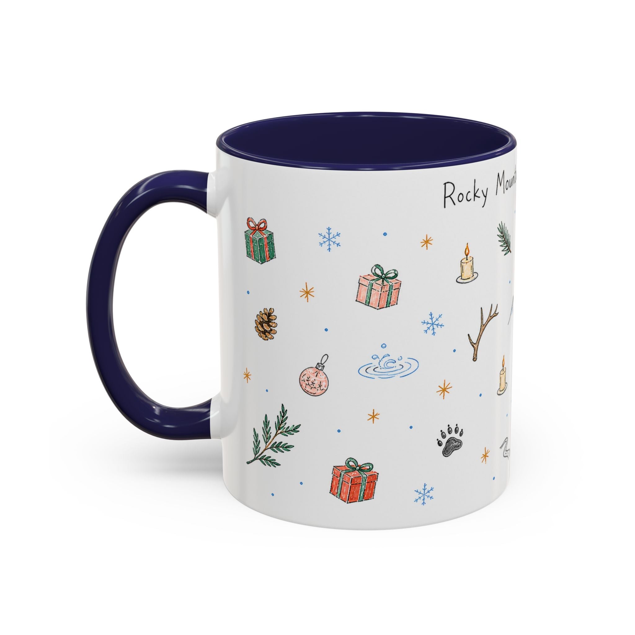 Rocky Mountain National Park Christmas Mug | Watercolor Travel Souvenir | Holiday Gift | Accent Ceramic Coffee Cup 11oz 15oz