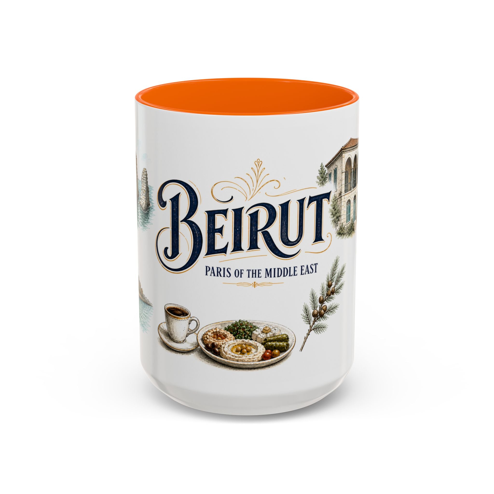Beirut Coffee Mug | Lebanon Travel Souvenir | Vintage Illustrated City Gift | 11 oz 15 oz Accent Mug