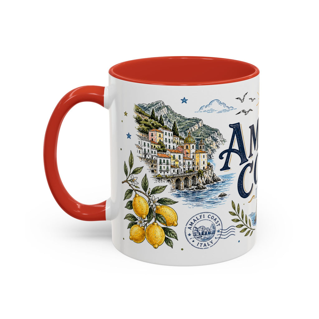Amalfi Coast Coffee Mug | Travel Destination Souvenir Gift | Accent Color Ceramic 11oz 15oz