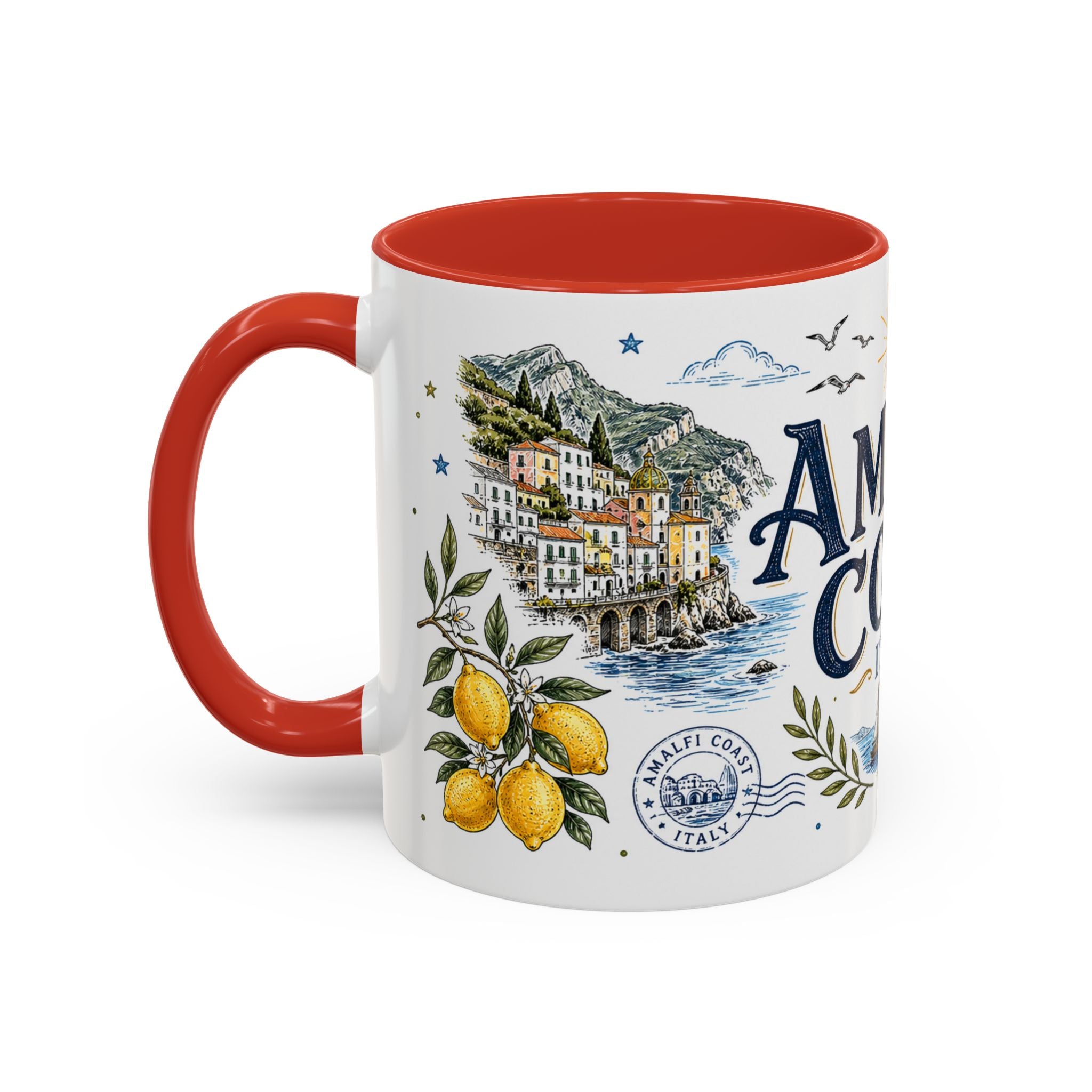 Amalfi Coast Coffee Mug | Travel Destination Souvenir Gift | Accent Color Ceramic 11oz 15oz