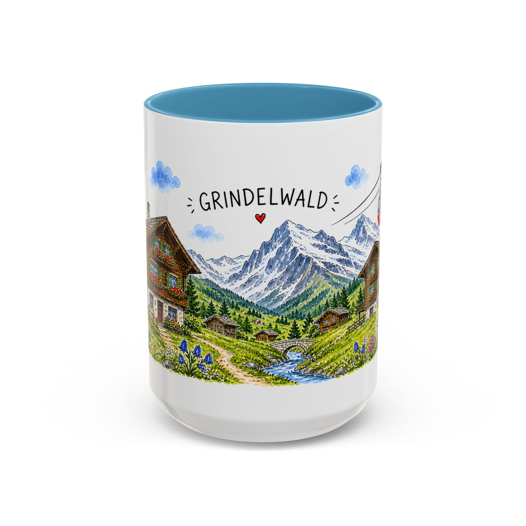 Grindelwald Illustrated Travel Mug | Switzerland Souvenir Accent Coffee Mug | 11oz 15oz Ceramic Cup