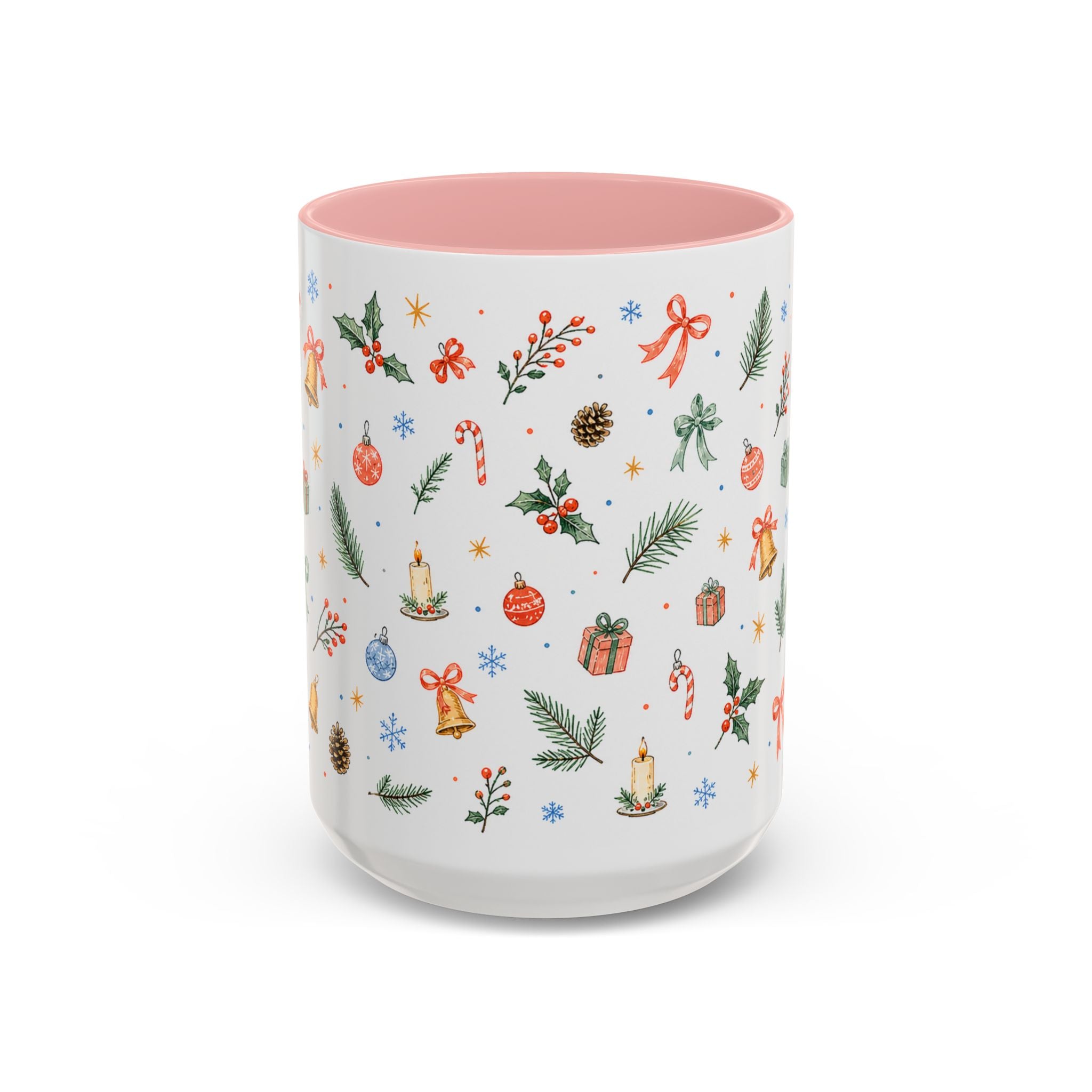 Christmas Bell Mug | Ribbon Gift Watercolor Holiday Cup | Accent Coffee Mug 11oz 15oz