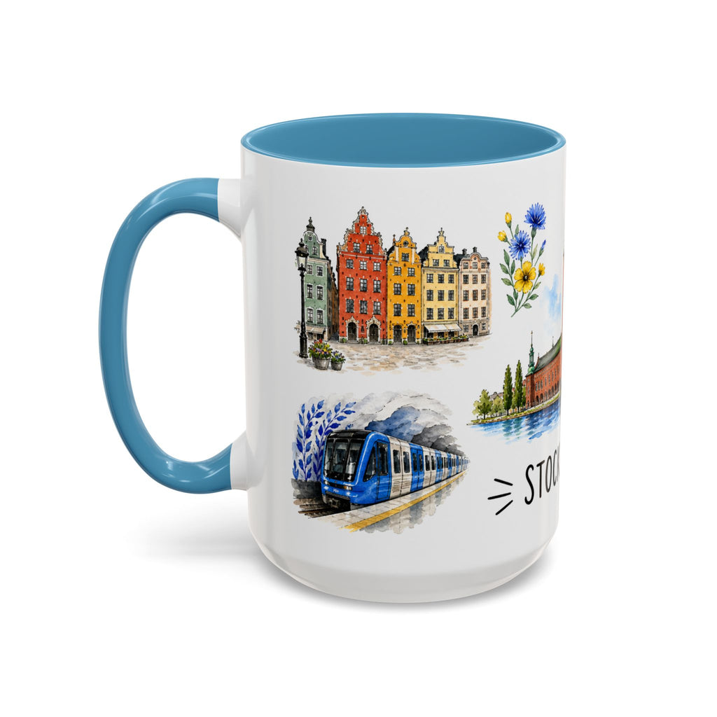 Stockholm Illustrated Travel Mug | City Souvenir Accent Coffee Mug | 11oz 15oz Ceramic Cup
