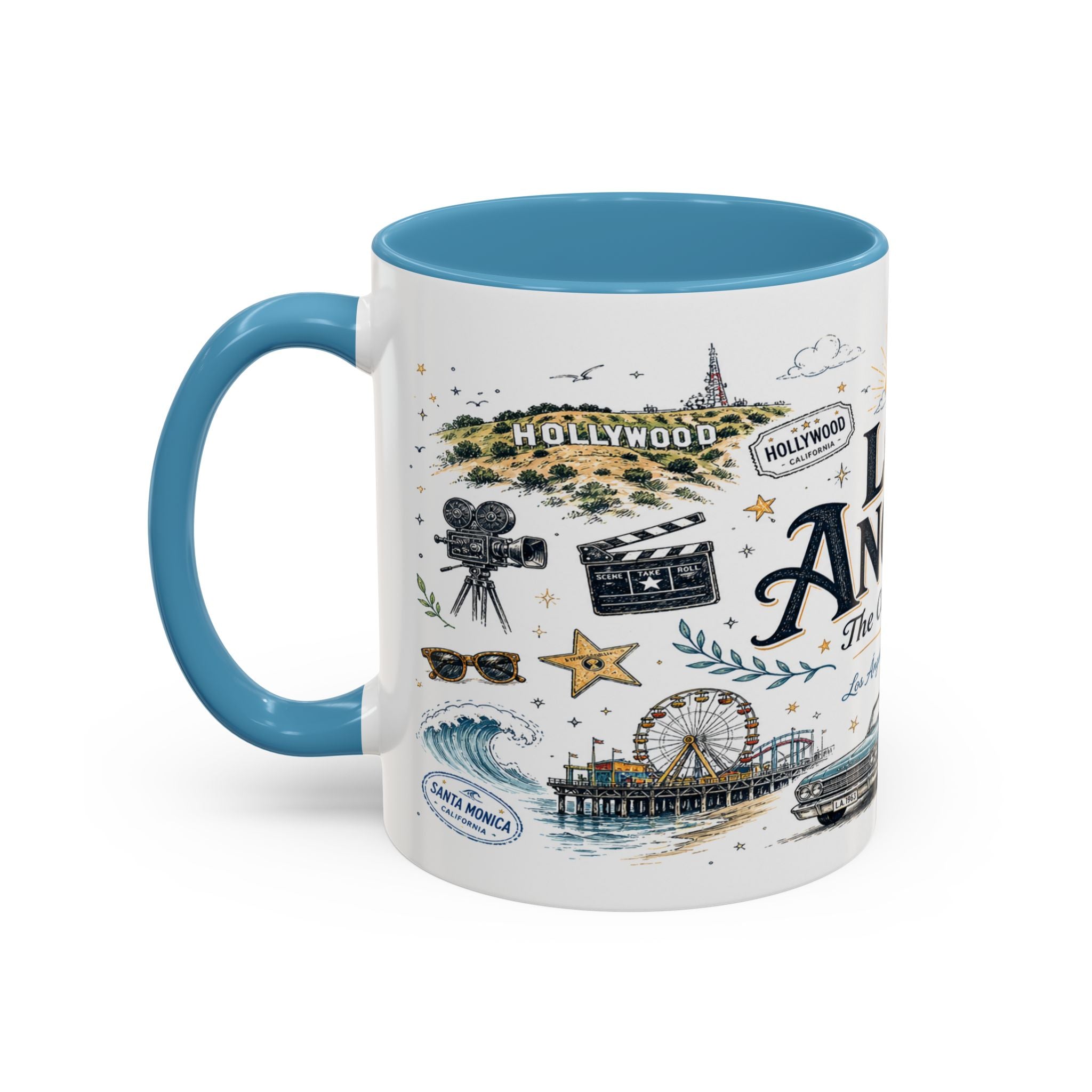Los Angeles Coffee Mug | California Souvenir City Gift | Accent Color Ceramic 11oz 15oz