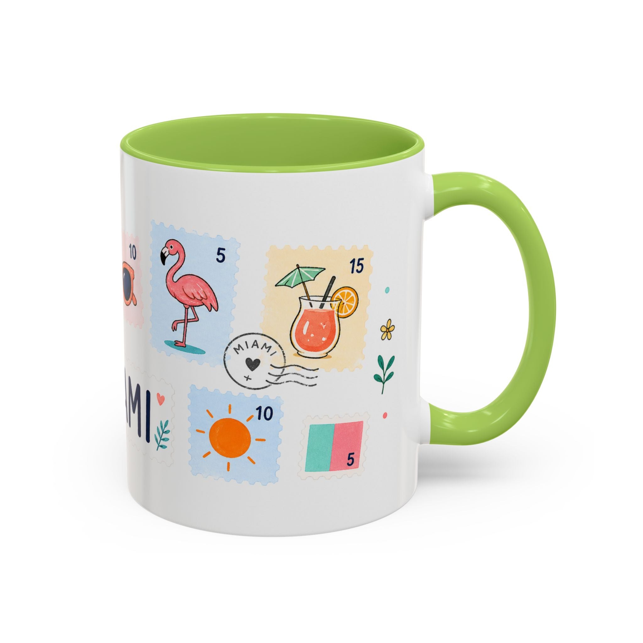 Miami Coffee Mug | Postage Stamp Collage Mug | Travel Souvenir Accent Cup 11oz 15oz
