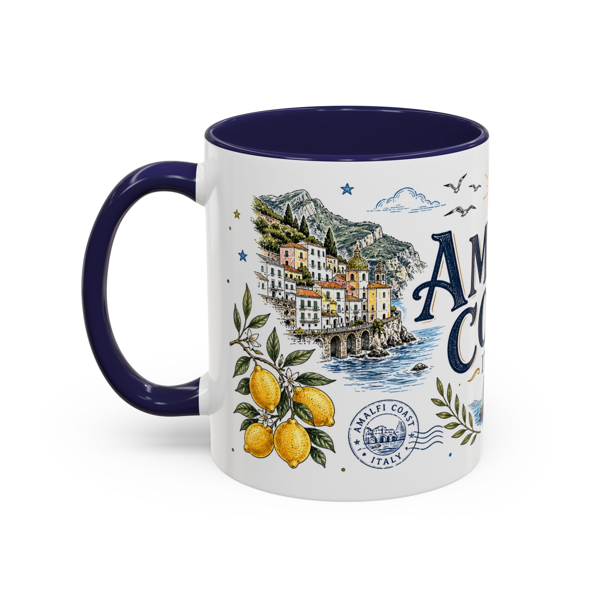 Amalfi Coast Coffee Mug | Travel Destination Souvenir Gift | Accent Color Ceramic 11oz 15oz