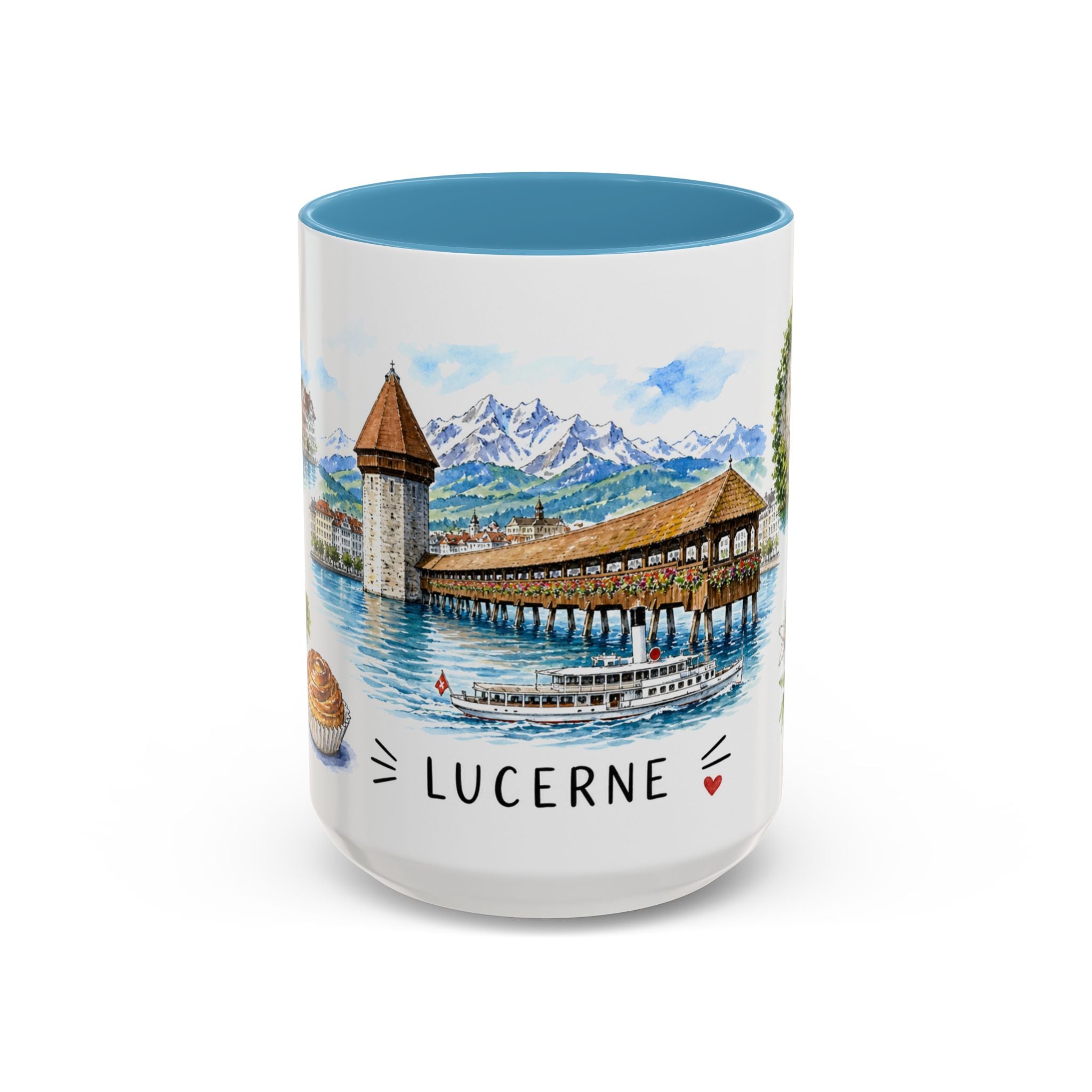 Lucerne Illustrated Travel Mug | City Souvenir Accent Coffee Mug | 11oz 15oz Ceramic Cup