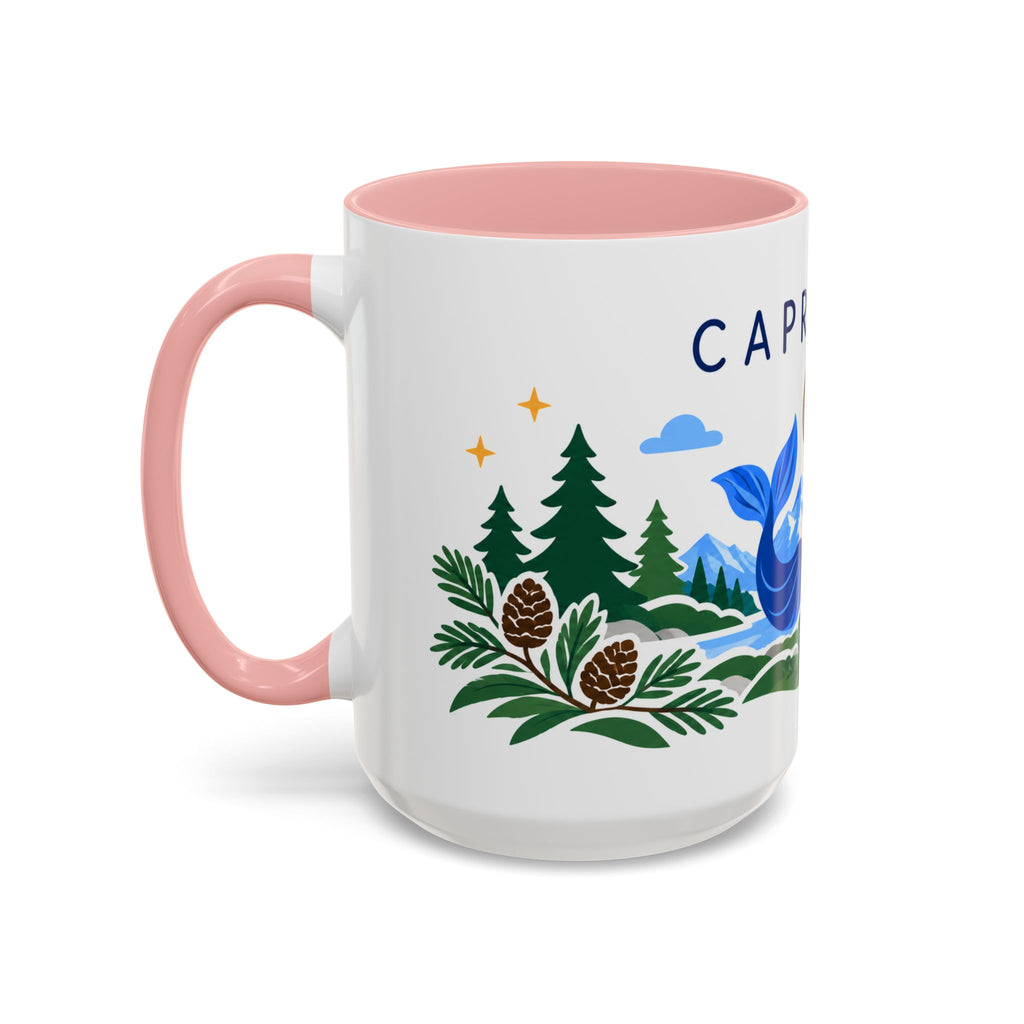 Capricorn Zodiac Coffee Mug | Sea Goat and Floral Design | Astrology Birthday Gift | 11 oz 15 oz Ceramic Accent Mug