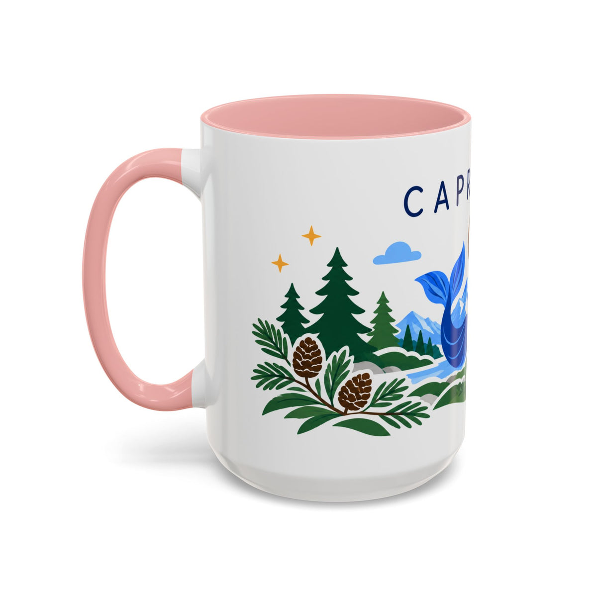 Capricorn Zodiac Coffee Mug | Sea Goat and Floral Design | Astrology Birthday Gift | 11 oz 15 oz Ceramic Accent Mug