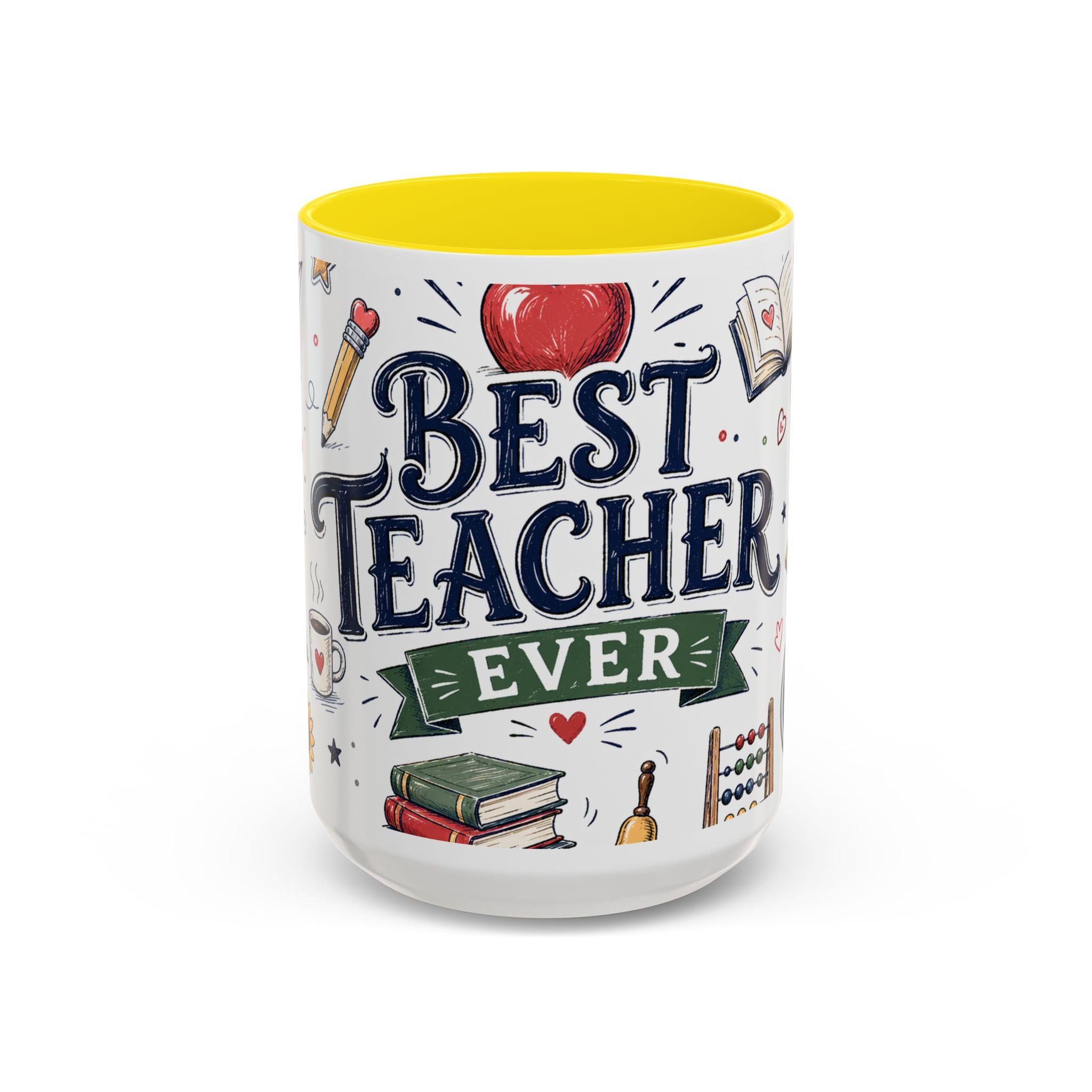 Best Teacher Ever Coffee Mug | Teacher Appreciation Gift | Accent Color Ceramic 11oz 15oz