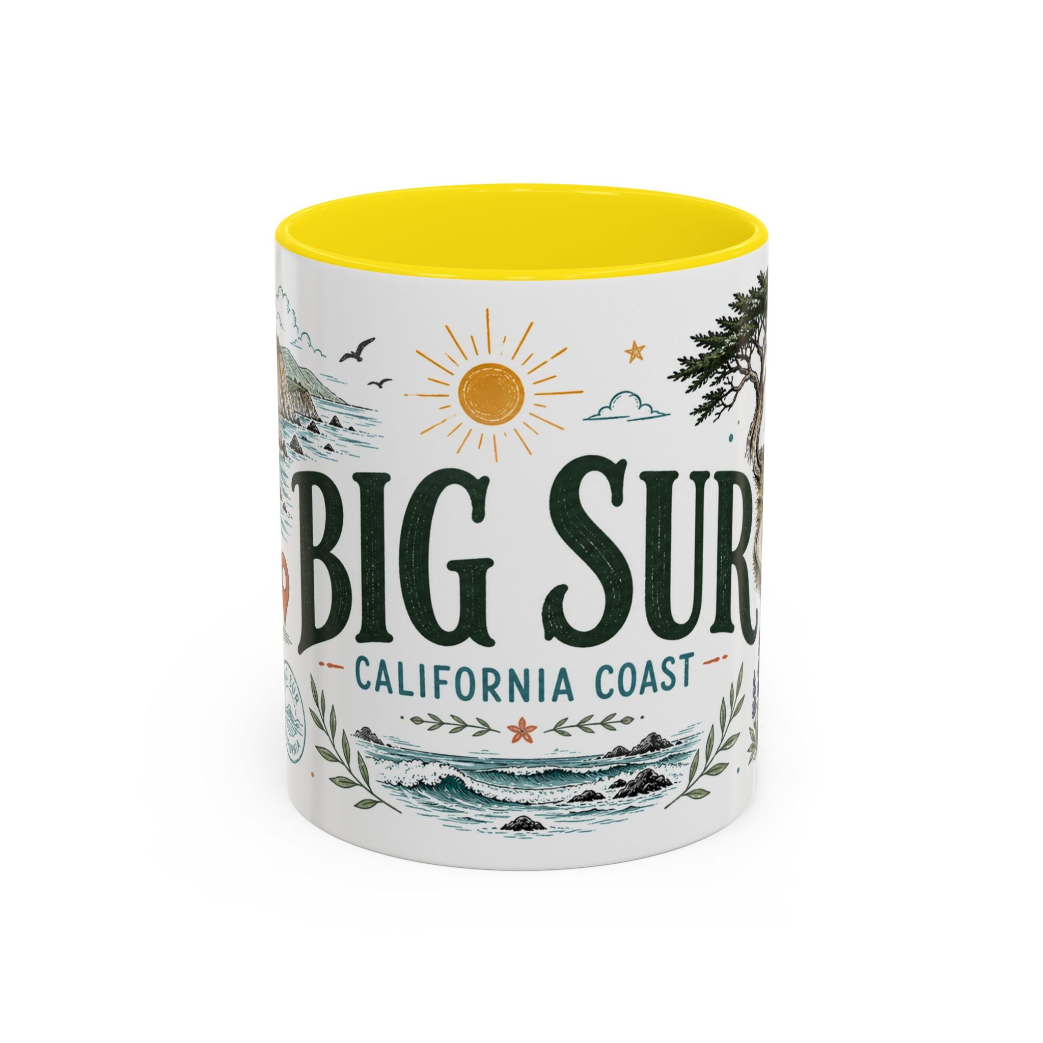 Big Sur Coffee Mug | Travel Destination Souvenir Gift | Accent Color Ceramic 11oz 15oz