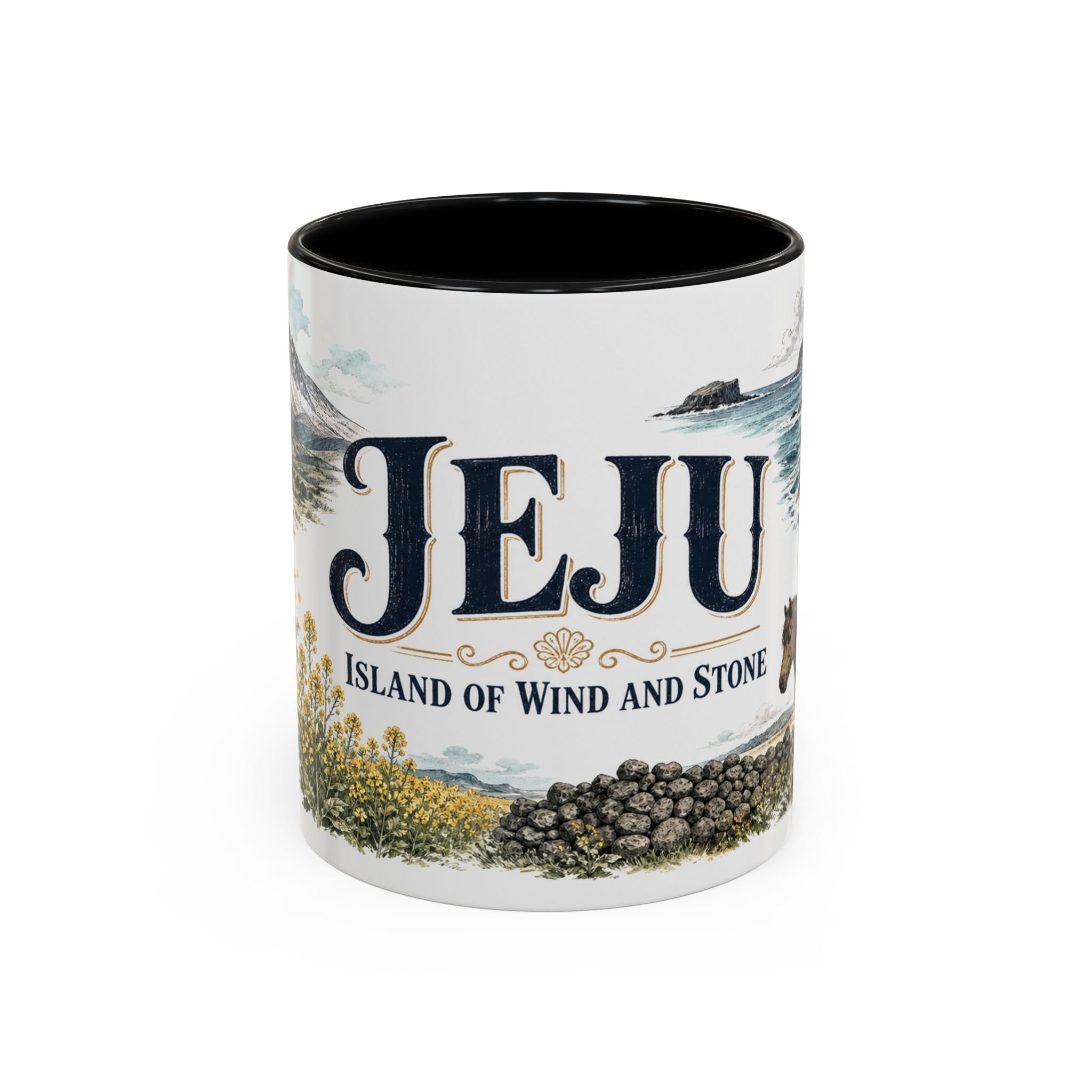 Jeju Coffee Mug | South Korea Travel Souvenir | Vintage Illustrated City Gift | 11 oz 15 oz Accent Mug