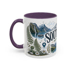 New Zealand South Island Coffee Mug | Travel Destination Souvenir Gift | Accent Color Ceramic 11oz 15oz