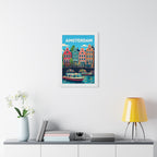 Amsterdam Netherlands Framed Poster | Vintage Travel Wall Art | Black Walnut White Frame | 16x24 20x30