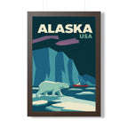Alaska Polar Bear United States Framed Poster | Vintage Travel Wall Art | Black Walnut White Frame | 16x24 20x30
