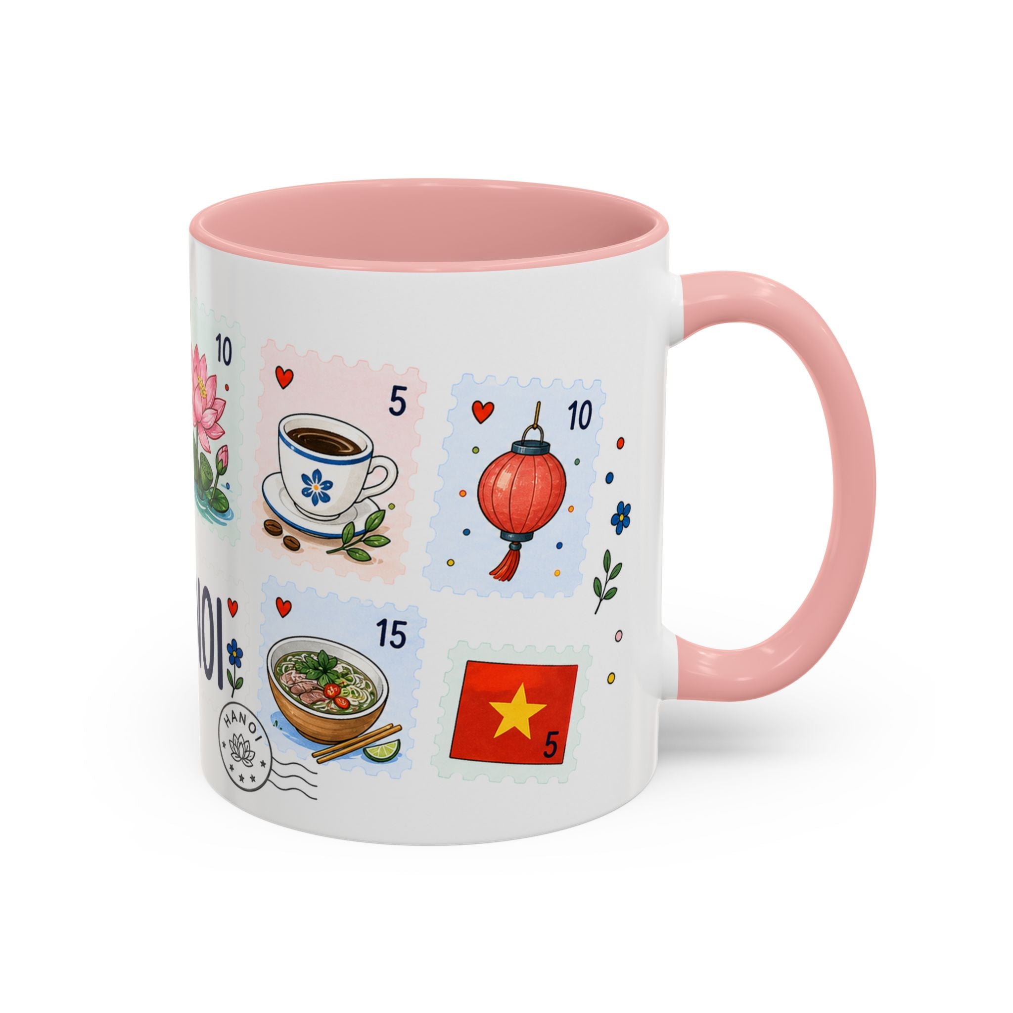 Hanoi Coffee Mug | Postage Stamp Collage Mug | Travel Souvenir Accent Cup 11oz 15oz