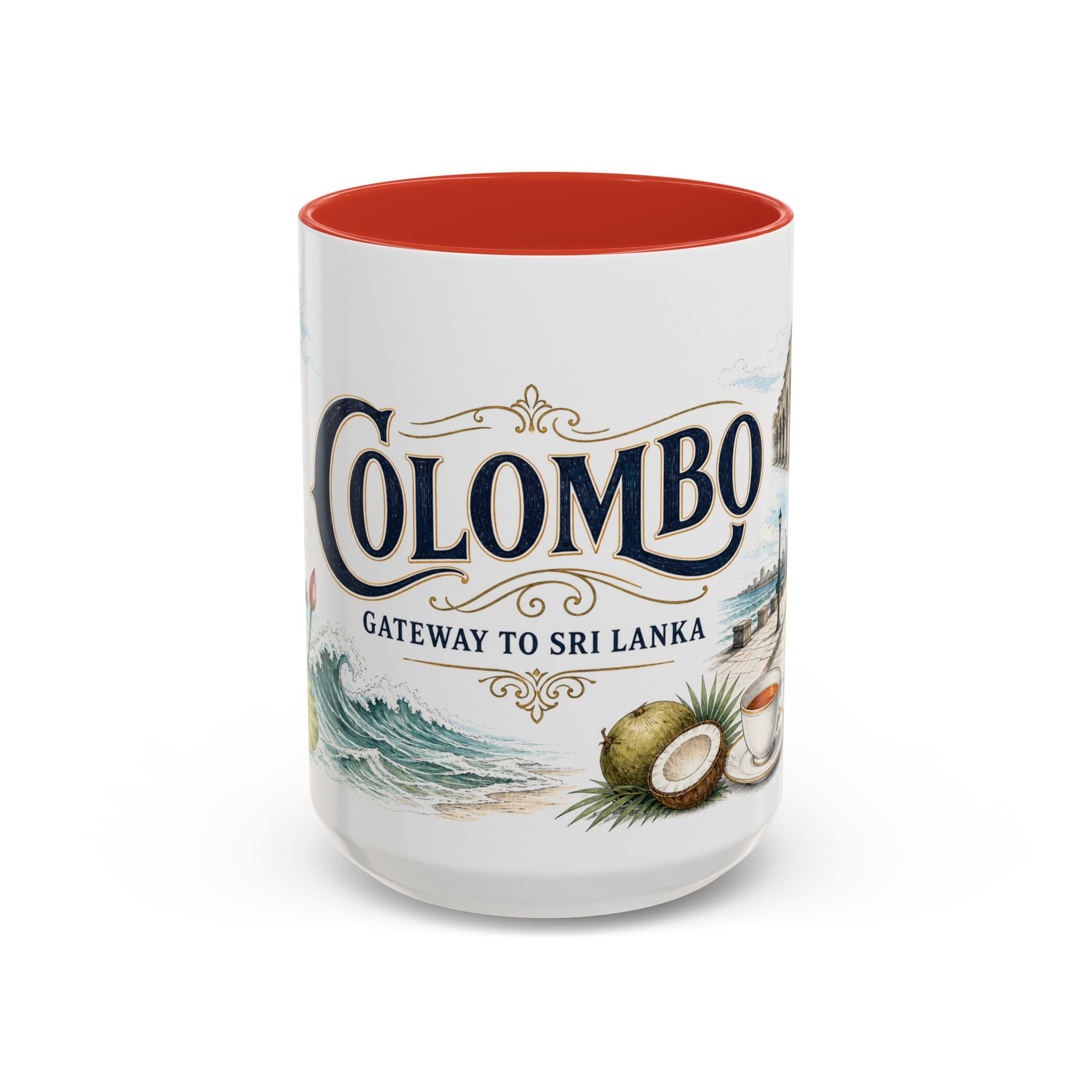 Colombo Coffee Mug | Sri Lanka Travel Souvenir | Vintage Illustrated City Gift | 11 oz 15 oz Accent Mug