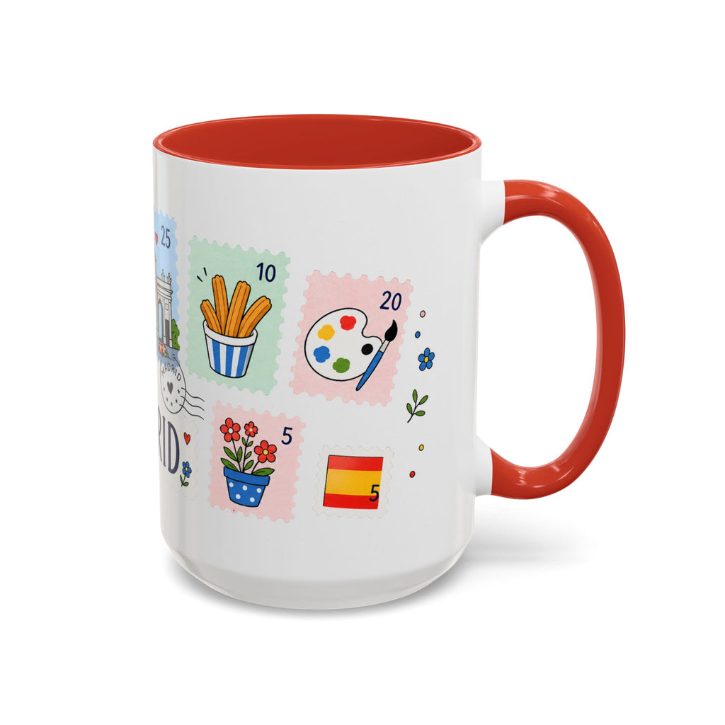 Madrid Coffee Mug | Postage Stamp Collage Mug | Travel Souvenir Accent Cup 11oz 15oz