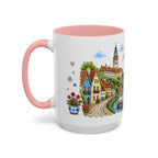 Cesky Krumlov Illustrated Travel Mug | Czechia Souvenir Accent Coffee Mug | 11oz 15oz Ceramic Cup