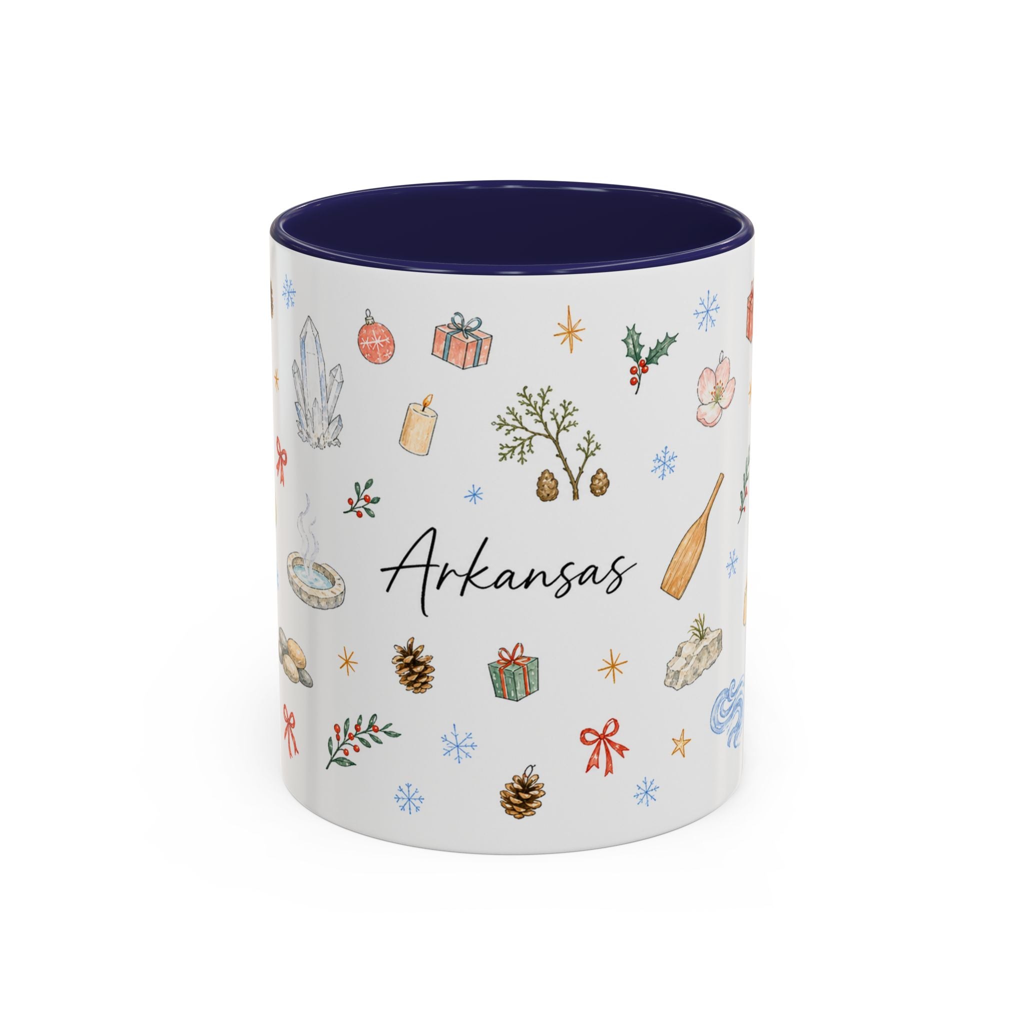 Arkansas Christmas Mug | Watercolor Travel Souvenir | Holiday Gift | Accent Ceramic Coffee Cup 11oz 15oz