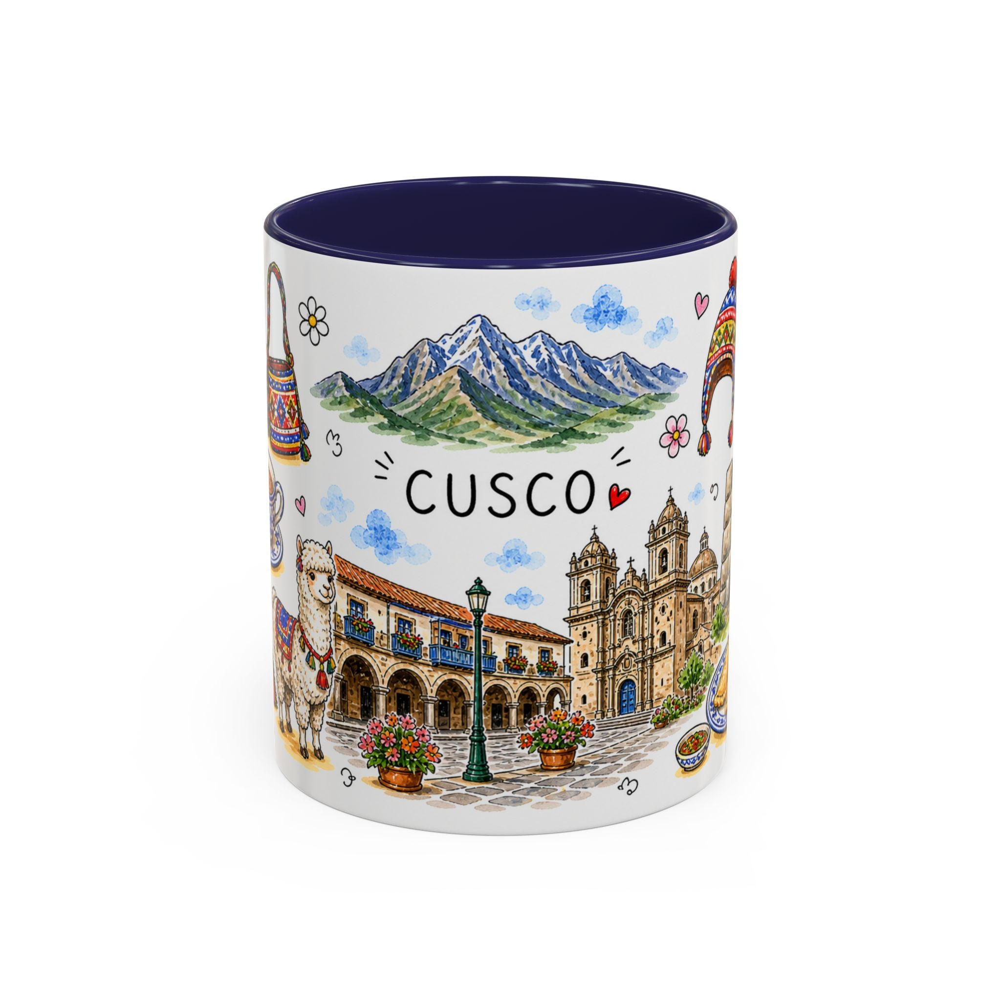 Cusco Illustrated Travel Mug | City Souvenir Accent Coffee Mug | 11oz 15oz Ceramic Cup