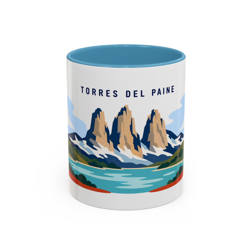 Torres del Paine Coffee Mug | Travel Destination Souvenir Gift | Accent Color Ceramic 11oz 15oz