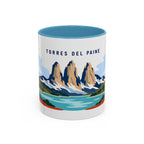 Torres del Paine Coffee Mug | Travel Destination Souvenir Gift | Accent Color Ceramic 11oz 15oz