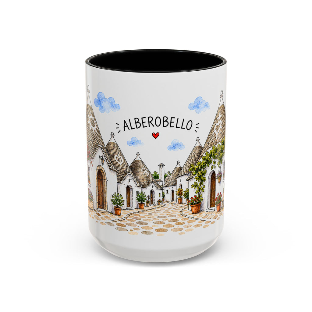 Alberobello Illustrated Travel Mug | Italy Souvenir Accent Coffee Mug | 11oz 15oz Ceramic Cup