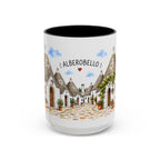 Alberobello Illustrated Travel Mug | Italy Souvenir Accent Coffee Mug | 11oz 15oz Ceramic Cup