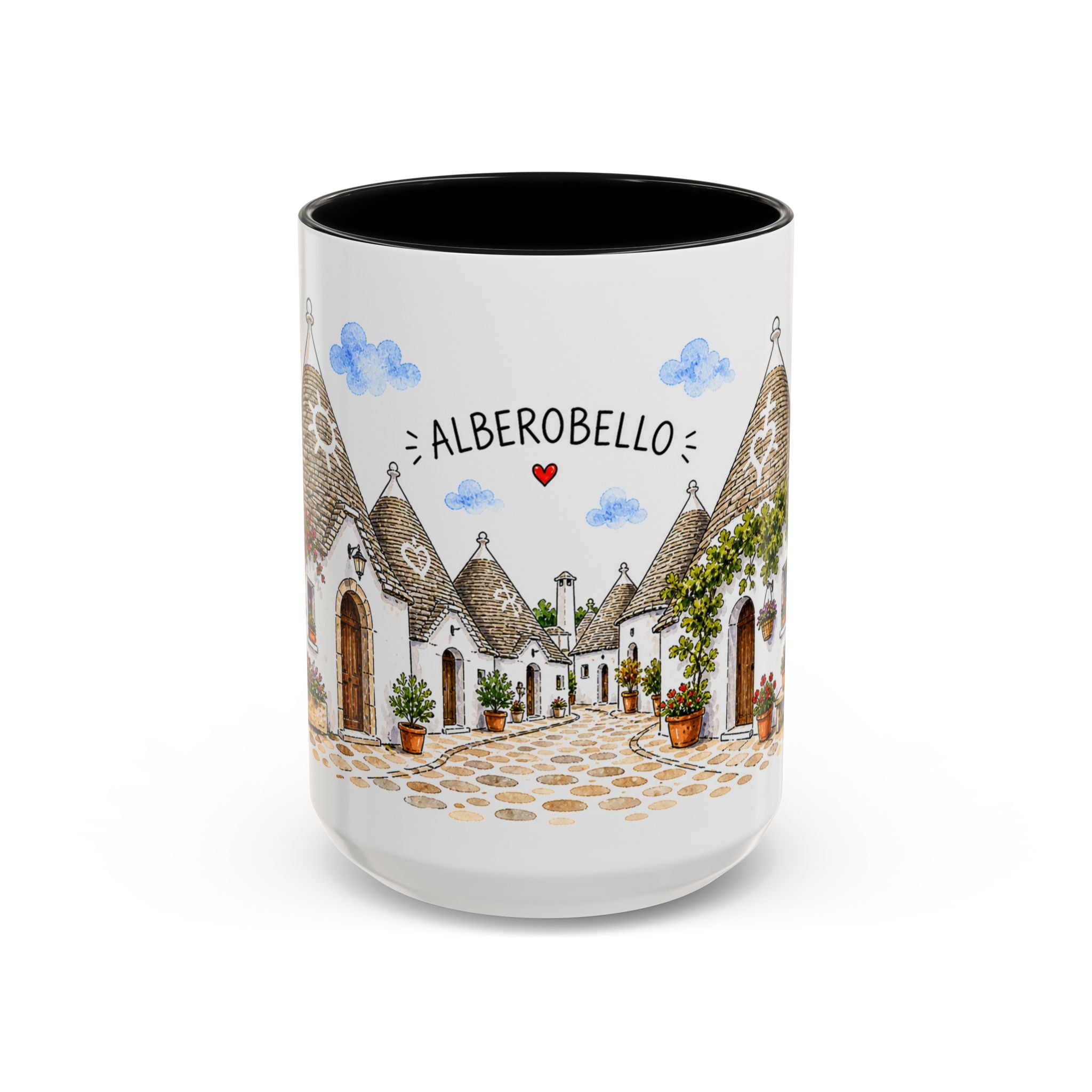 Alberobello Illustrated Travel Mug | Italy Souvenir Accent Coffee Mug | 11oz 15oz Ceramic Cup
