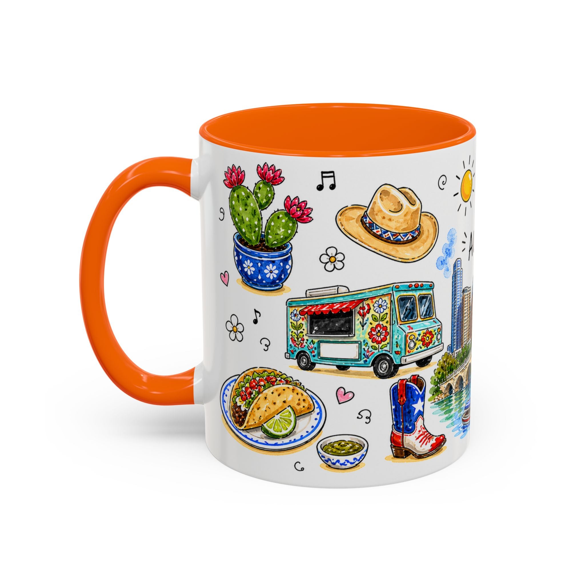 Austin Illustrated Travel Mug | City Souvenir Accent Coffee Mug | 11oz 15oz Ceramic Cup