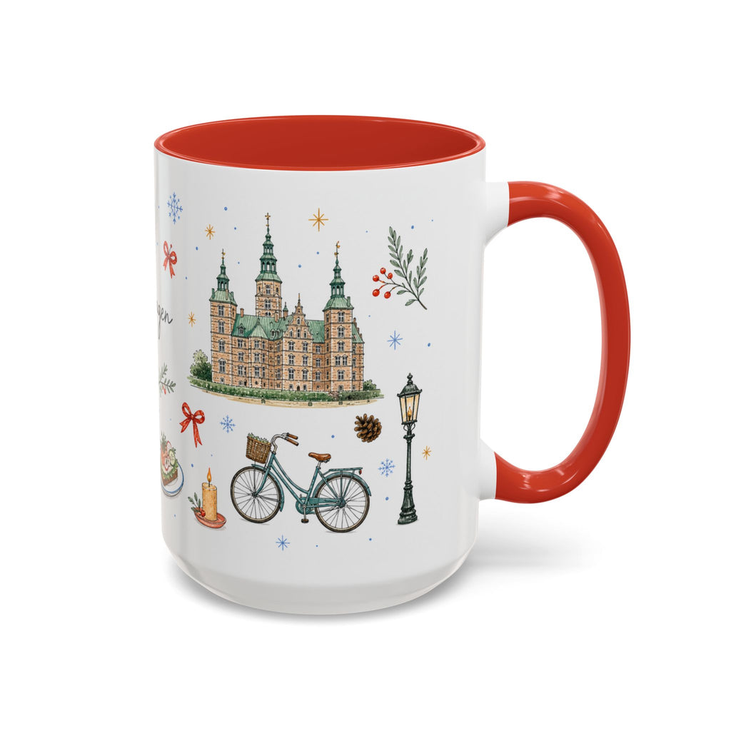 Copenhagen Christmas Mug | Watercolor Travel Souvenir | Holiday Gift | Accent Ceramic Coffee Cup 11oz 15oz