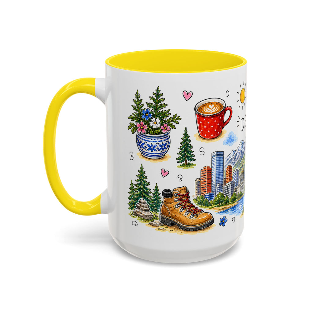 Denver Illustrated Travel Mug | City Souvenir Accent Coffee Mug | 11oz 15oz Ceramic Cup